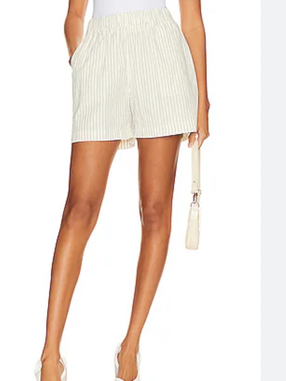 Anine Bing Ivory Shorts with Light Blue Pinstripes